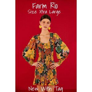 Farm Rio Garden Print Mini Dress - Smocked Bodice, Size XL, New with Tags